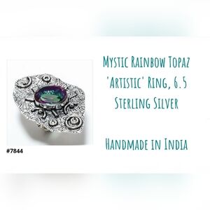 Unique, artistic mystic rainbow topaz 'platform' ring, 6.5